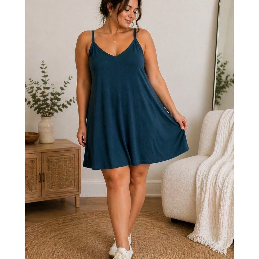 Estelle‎ Mini Dress Sleeveless V-Neck Teal Blue Size 1X A-Line Adjustable Straps